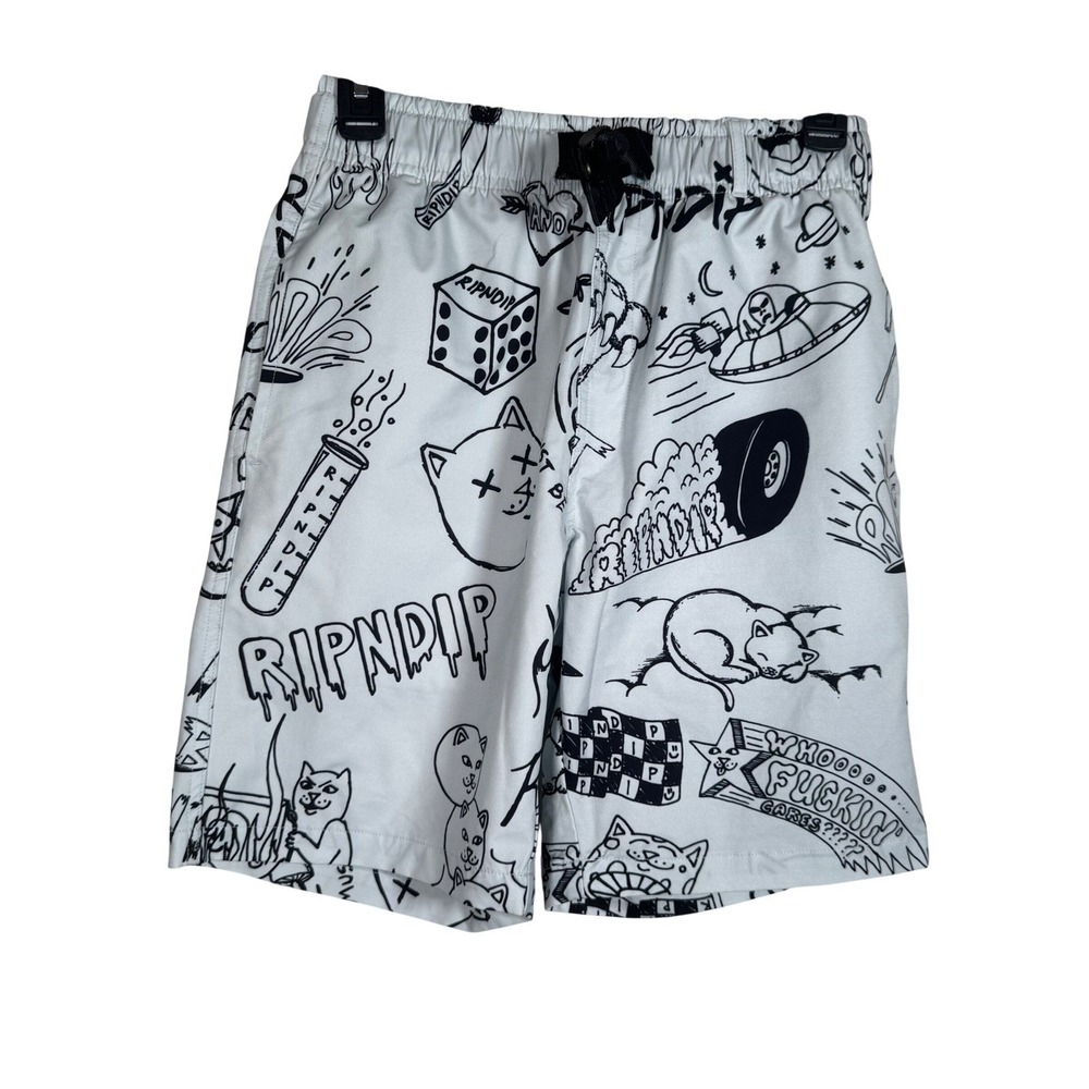 RIPNDIP Sharpie Doodle Graphic Swim Trunk Short Men Small Blue 7.5" Inseam Skate